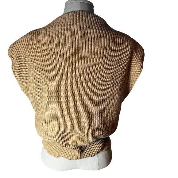 Mock Neck Sleeveless Tan camel minimalist Knit  women's Sweater size large - Picture 4 of 6